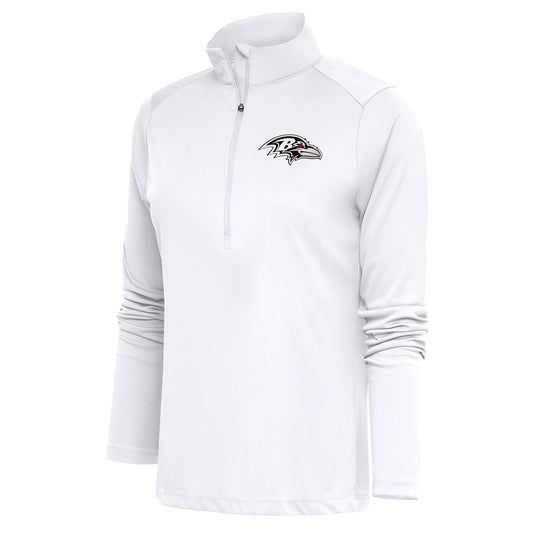 Women's Antigua White Baltimore Ravens Metallic Logo Tribute Half-Zip Top