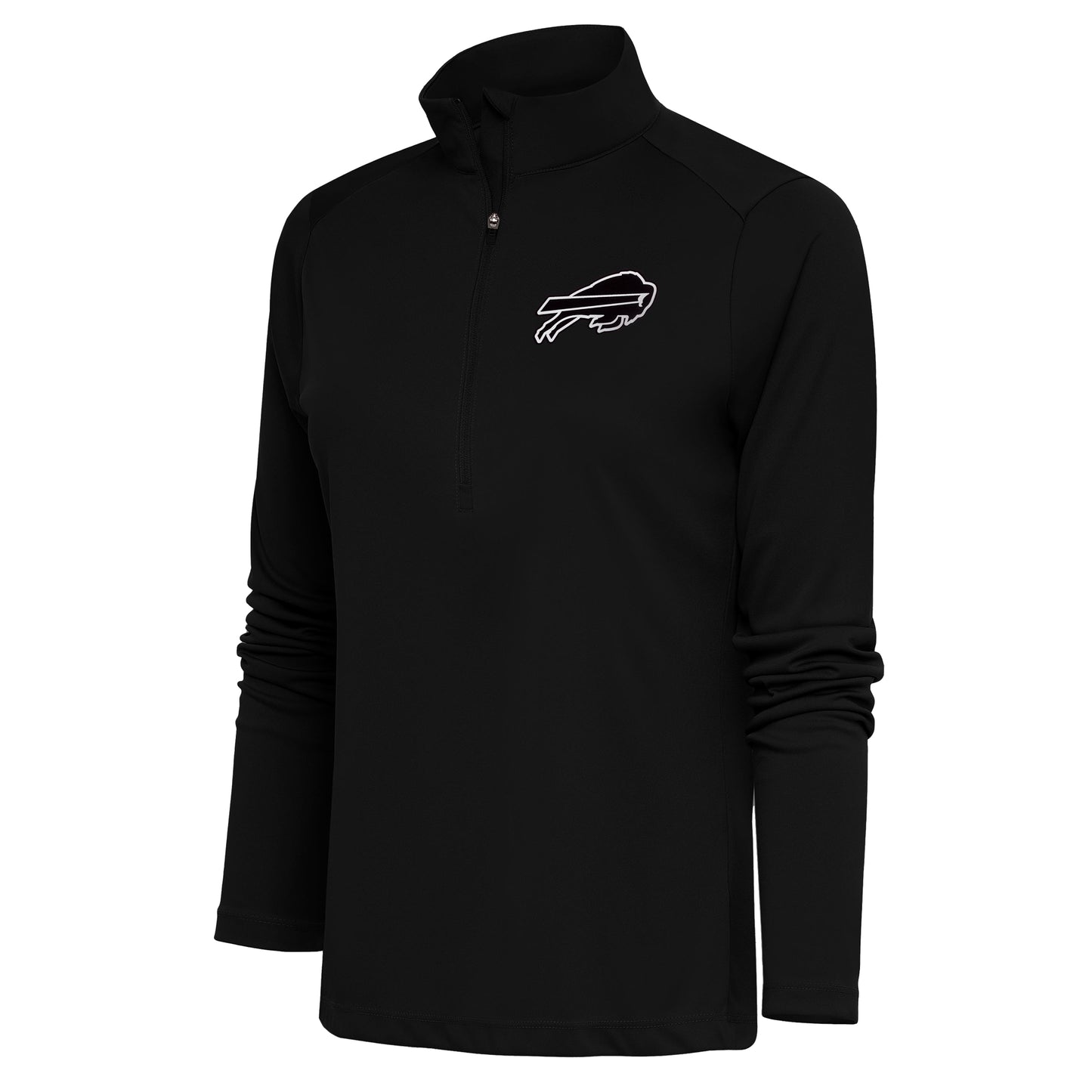 Women's Antigua Black Buffalo Bills Metallic Logo Tribute Half-Zip Top