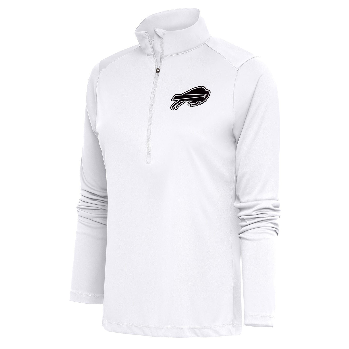 Women's Antigua White Buffalo Bills Metallic Logo Tribute Half-Zip Top