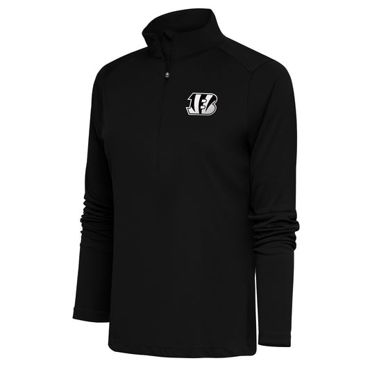 Women's Antigua Black Cincinnati Bengals Metallic Logo Tribute Half-Zip Top
