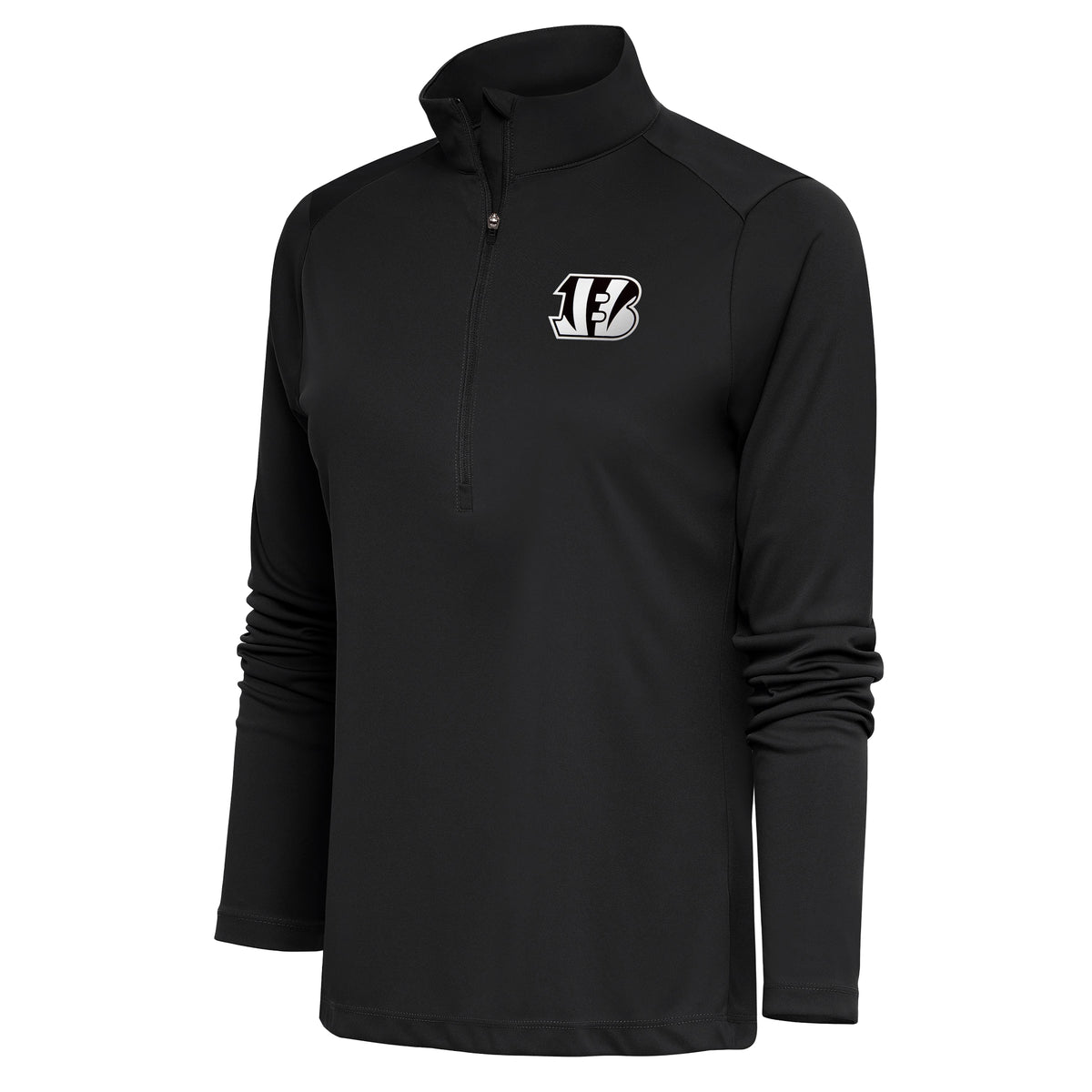 Women's Antigua Charcoal Cincinnati Bengals Metallic Logo Tribute Half-Zip Top