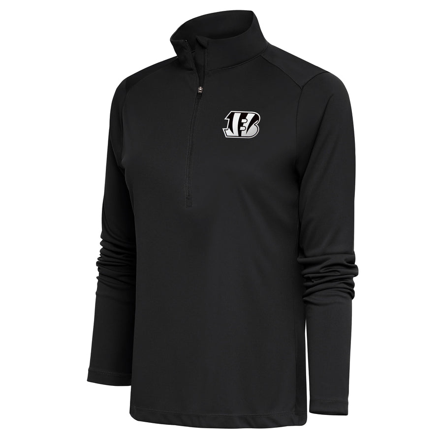Women's Antigua Charcoal Cincinnati Bengals Metallic Logo Tribute Half-Zip Top