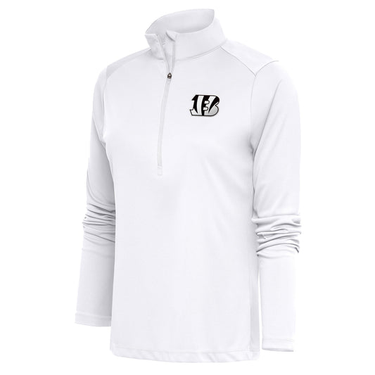 Women's Antigua White Cincinnati Bengals Metallic Logo Tribute Half-Zip Top