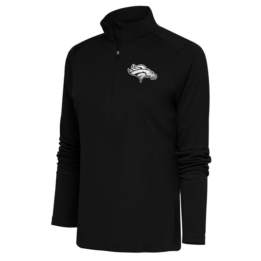 Women's Antigua Black Denver Broncos Metallic Logo Tribute Half-Zip Top