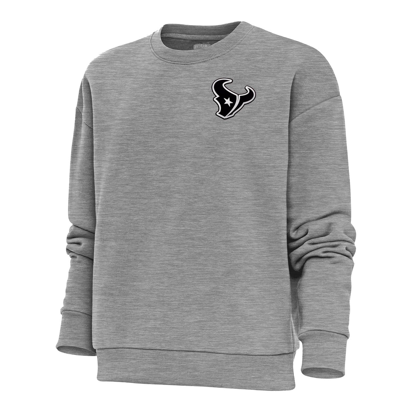 Women's Antigua Heather Gray Houston Texans Metallic Logo Victory Crewneck Pullover Sweatshirt