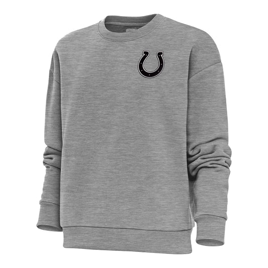 Women's Antigua Heather Gray Indianapolis Colts Metallic Logo Victory Crewneck Pullover Sweatshirt