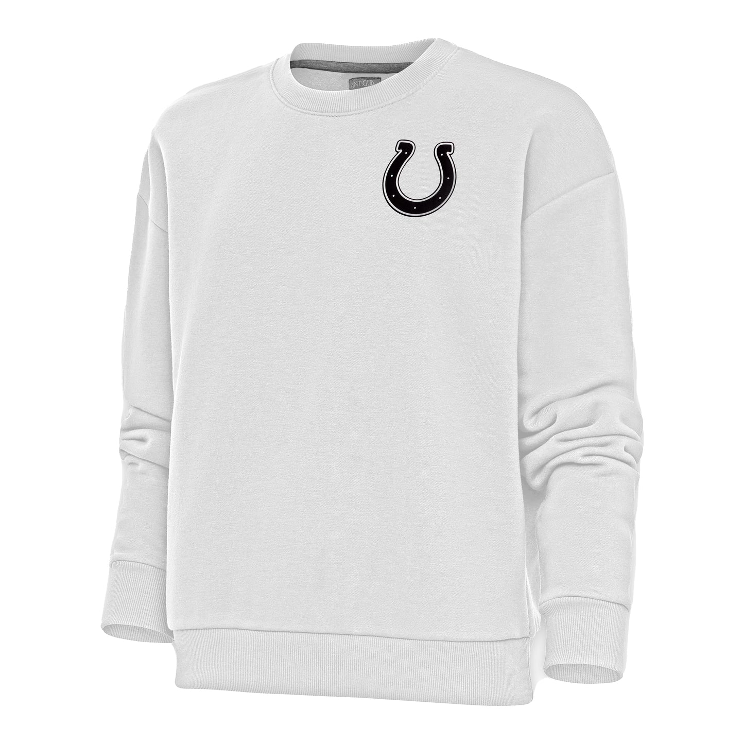 Women's Antigua White Indianapolis Colts Metallic Logo Victory Crewneck Pullover Sweatshirt