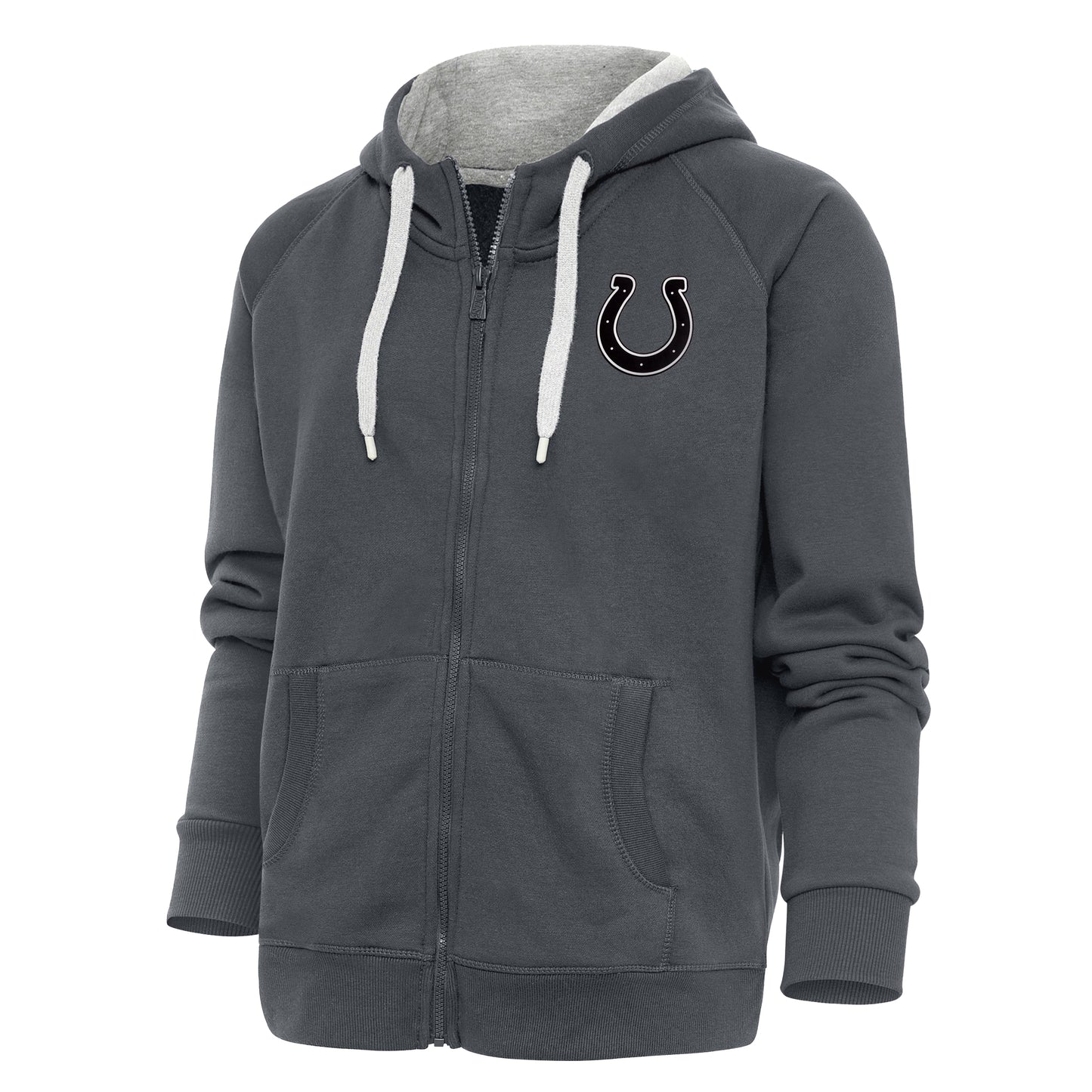 Women's Antigua Charcoal Indianapolis Colts Metallic Logo Victory Full-Zip Hoodie