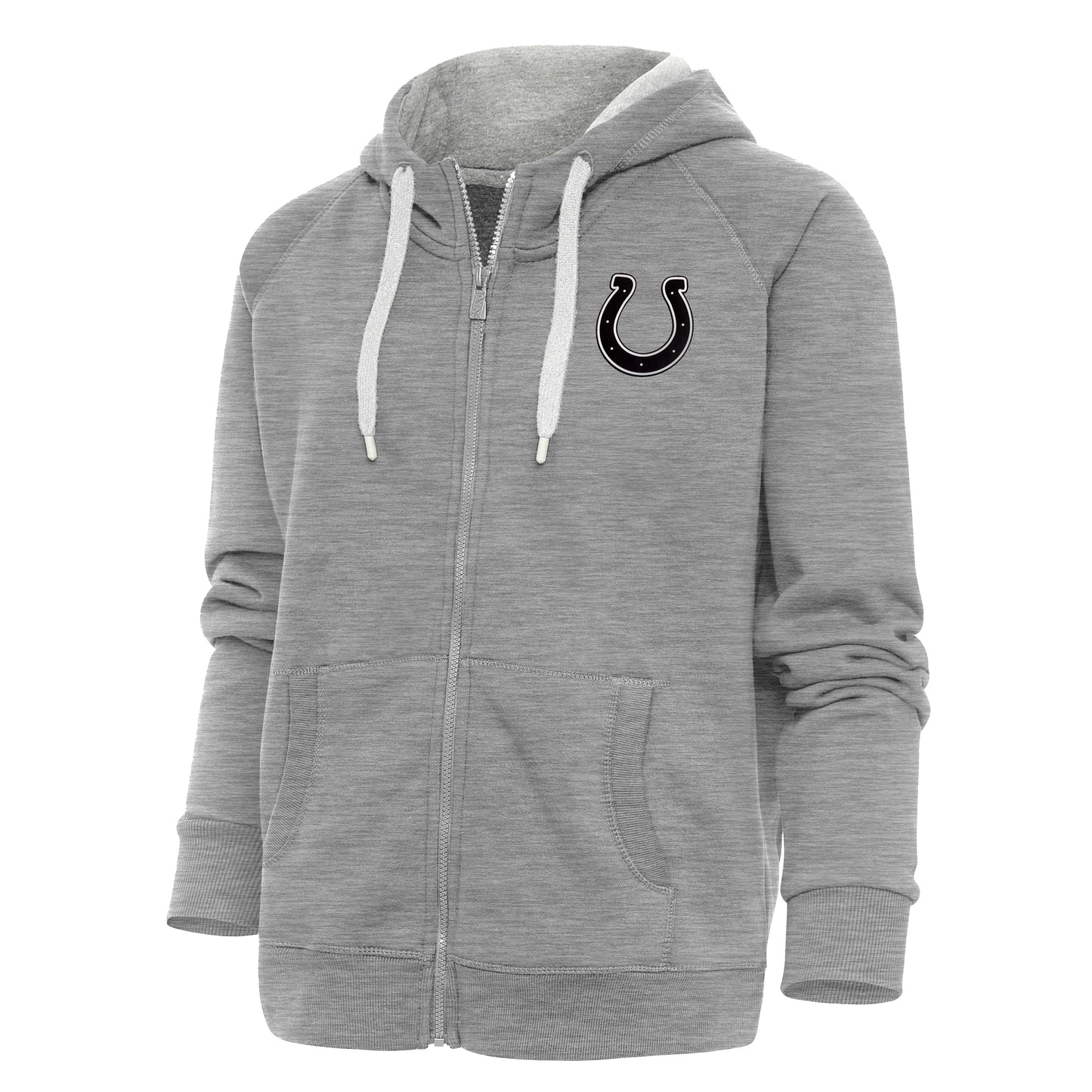 Women's Antigua Heather Gray Indianapolis Colts Metallic Logo Victory Full-Zip Hoodie