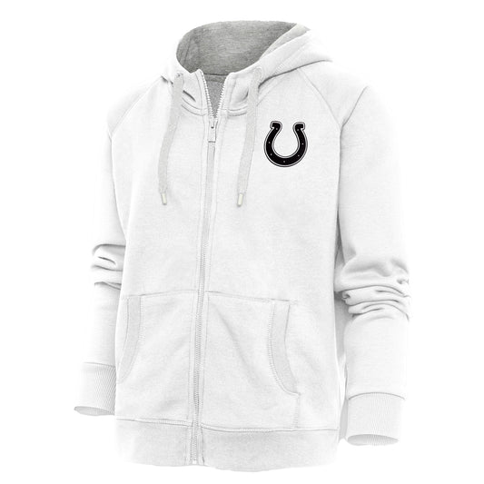 Women's Antigua White Indianapolis Colts Metallic Logo Victory Full-Zip Hoodie