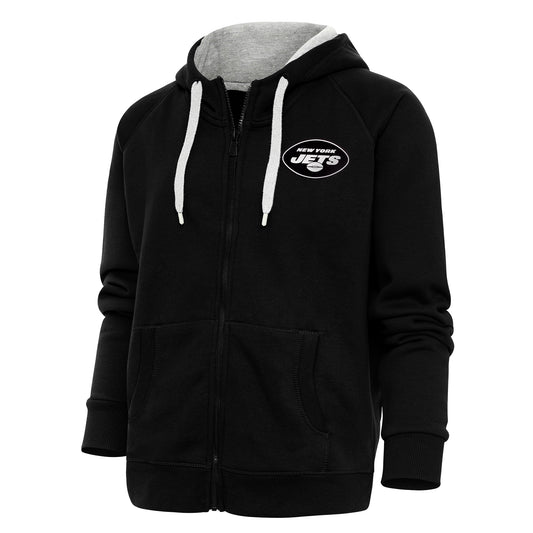 Women's Antigua Black New York Jets Metallic Logo Victory Full-Zip Hoodie