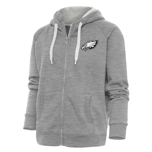 Women's Antigua Heather Gray Philadelphia Eagles Metallic Logo Victory Full-Zip Hoodie