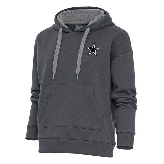 Women's Antigua Charcoal Dallas Cowboys Metallic Logo Victory Pullover Hoodie