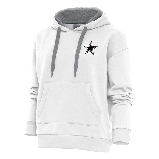 Women's Antigua White Dallas Cowboys Metallic Logo Victory Pullover Hoodie