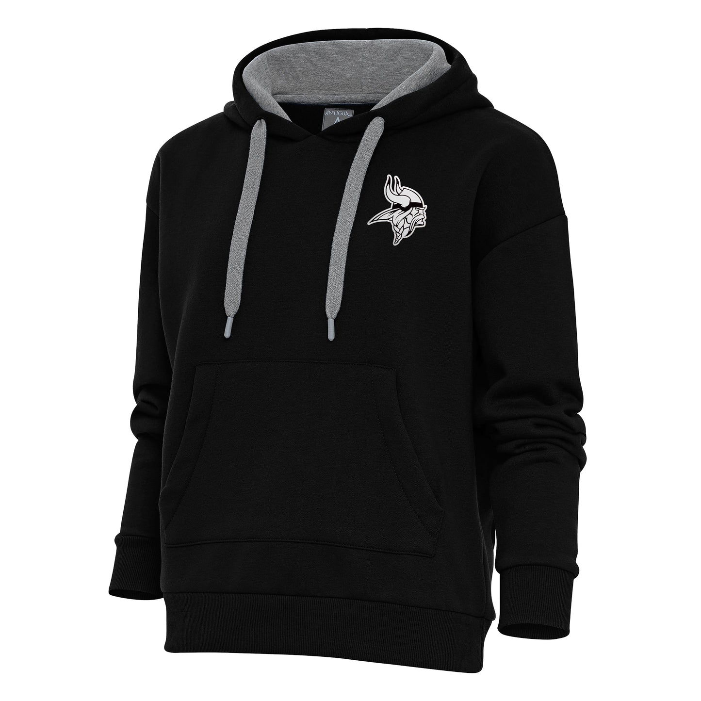 Women's Antigua Black Minnesota Vikings Metallic Logo Victory Pullover Hoodie