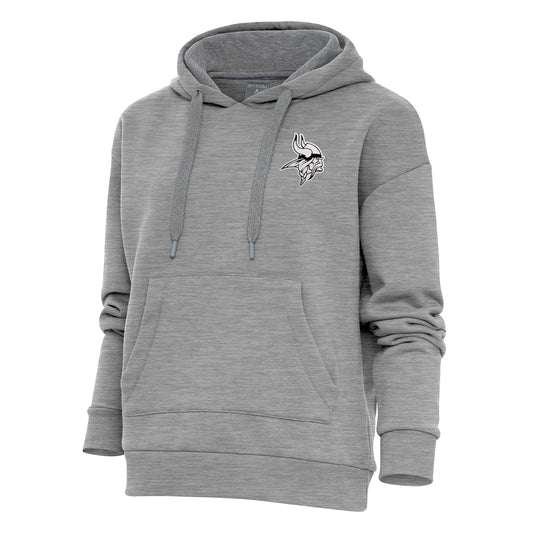 Women's Antigua Heather Gray Minnesota Vikings Metallic Logo Victory Pullover Hoodie