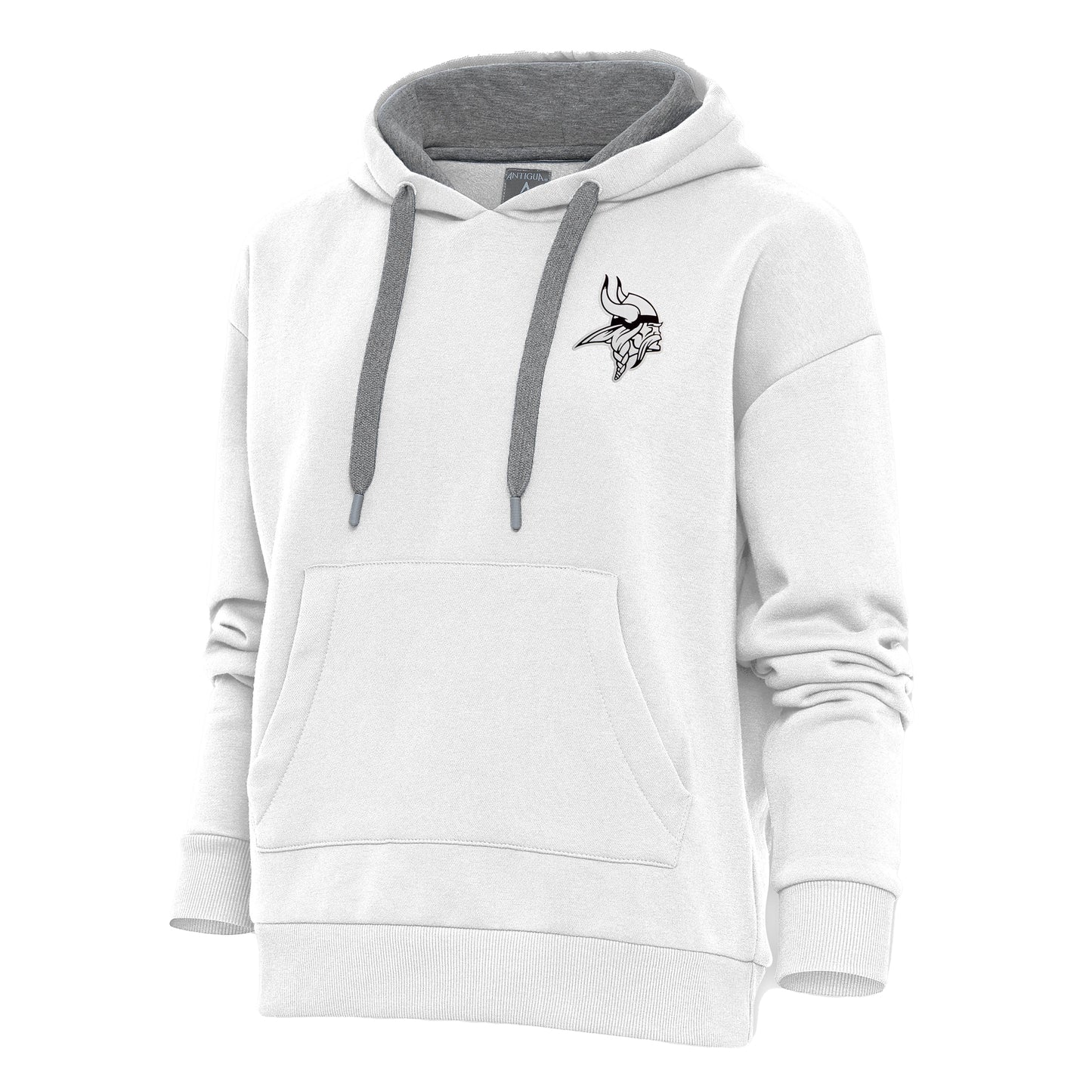 Women's Antigua White Minnesota Vikings Metallic Logo Victory Pullover Hoodie