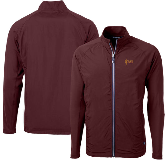 Men's Cutter & Buck Maroon Arizona State Sun Devils Adapt Eco Knit Hybrid Recycled Full-Zip Jacket