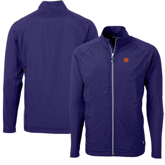 Men's Cutter & Buck Purple Clemson Tigers Adapt Eco Knit Hybrid Recycled Full-Zip Jacket