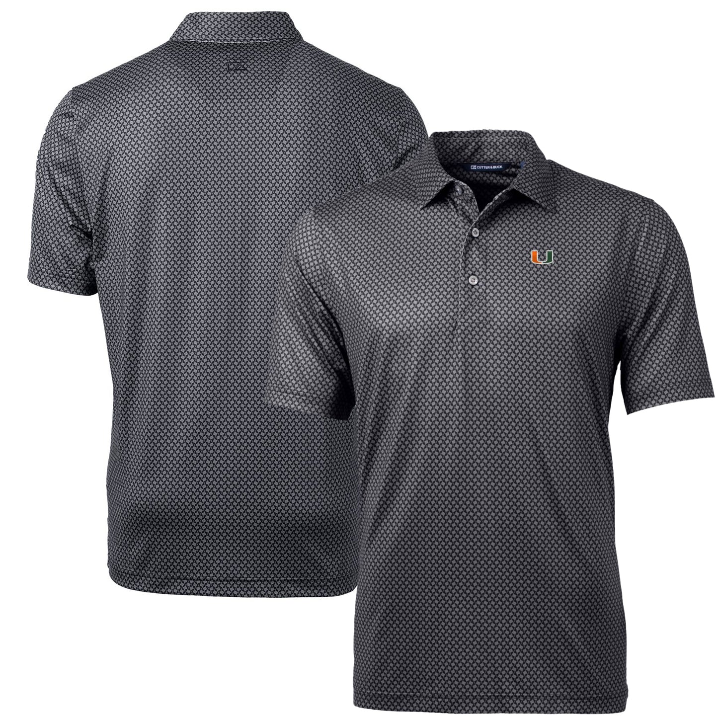 Men's Cutter & Buck Black Miami Hurricanes Pike Banner Print Polo