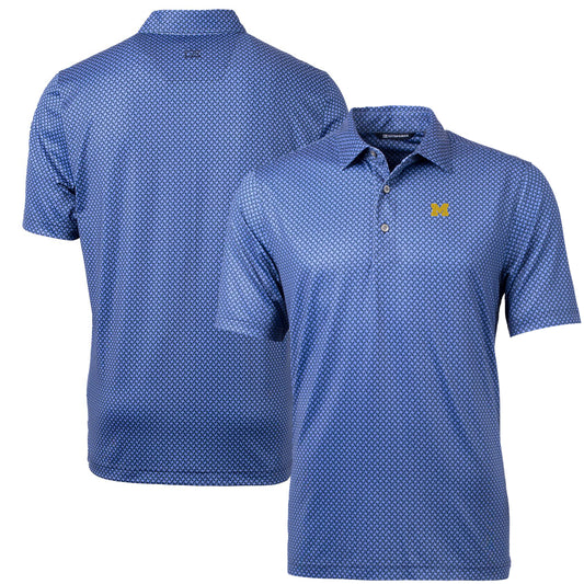 Men's Cutter & Buck Navy Michigan Wolverines Pike Banner Print Polo