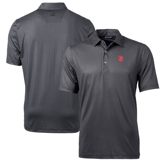 Men's Cutter & Buck Black NC State Wolfpack Pike Banner Print Polo