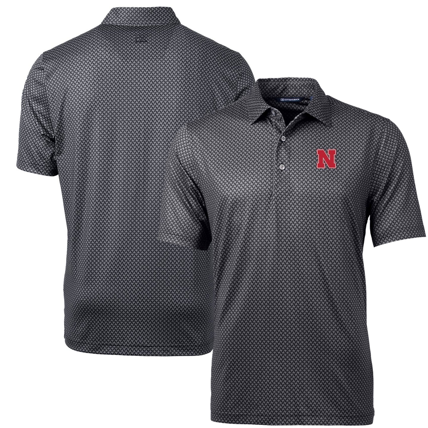 Men's Cutter & Buck Black Nebraska Huskers Pike Banner Print Polo