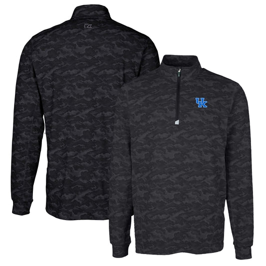 Men's Cutter & Buck Black Kentucky Wildcats Traverse Camo Print Stretch Quarter-Zip Pullover Top