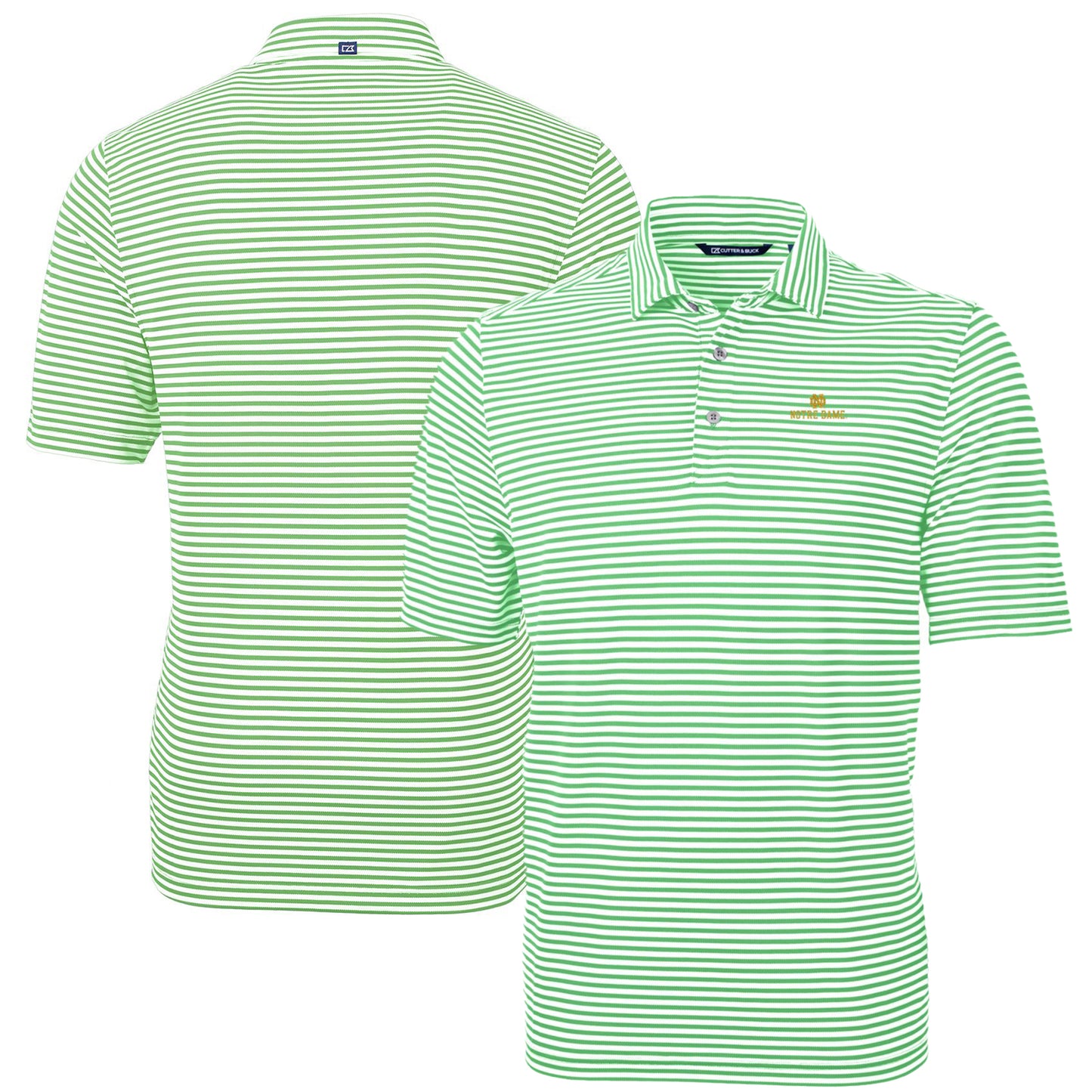 Men's Cutter & Buck Kelly Green Notre Dame Fighting Irish Virtue Eco Pique Stripe Recycled Polo
