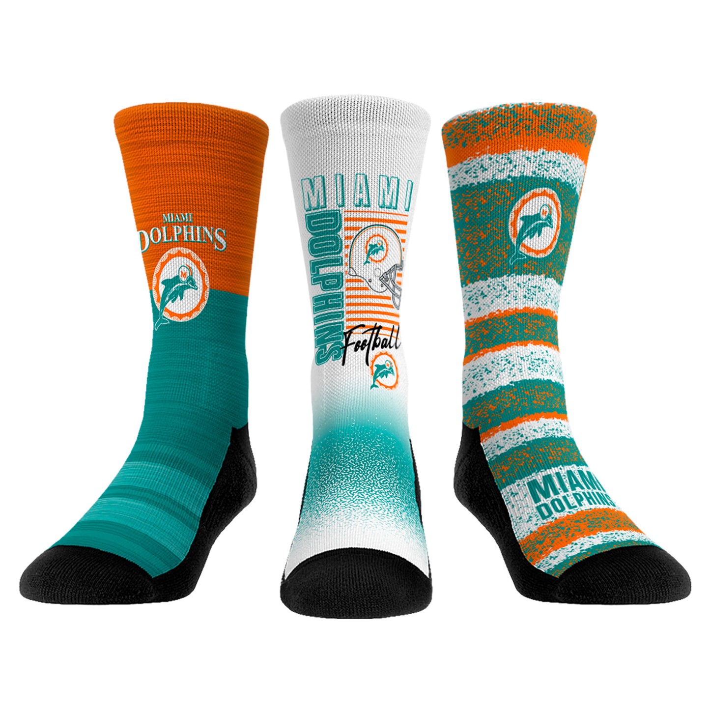 Youth Rock Em Socks Miami Dolphins Throwback Three-Pack Crew Sock Set