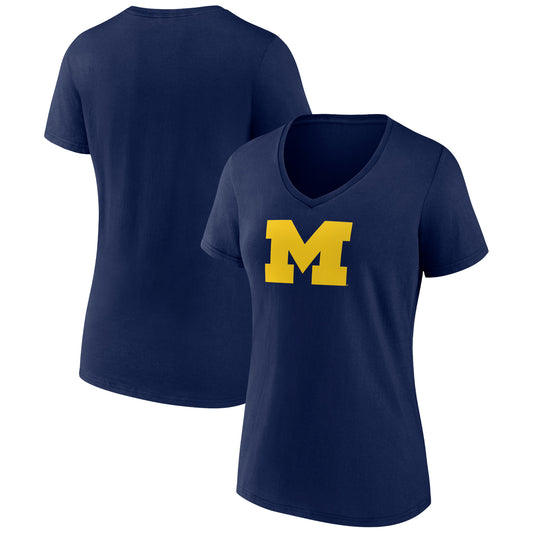 Women's Navy Michigan Wolverines Team Logo V-Neck T-Shirt