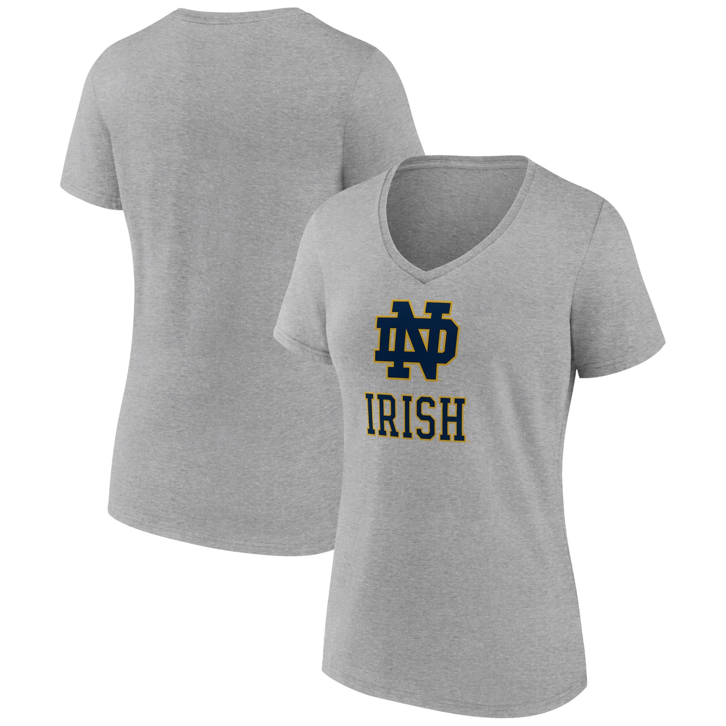 Women's Gray Notre Dame Fighting Irish Team Logo V-Neck T-Shirt