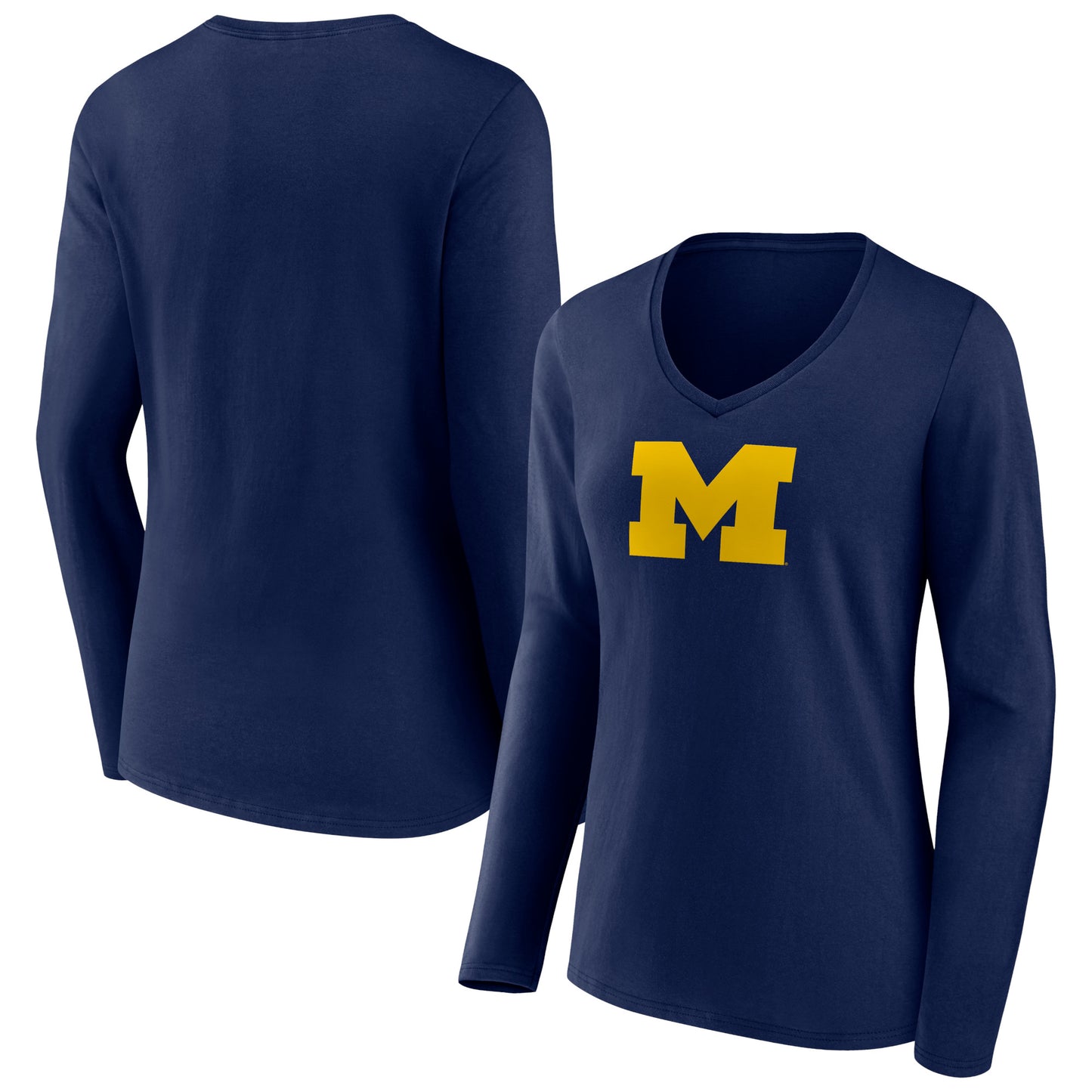 Women's Navy Michigan Wolverines Logo Long Sleeve V-Neck T-Shirt