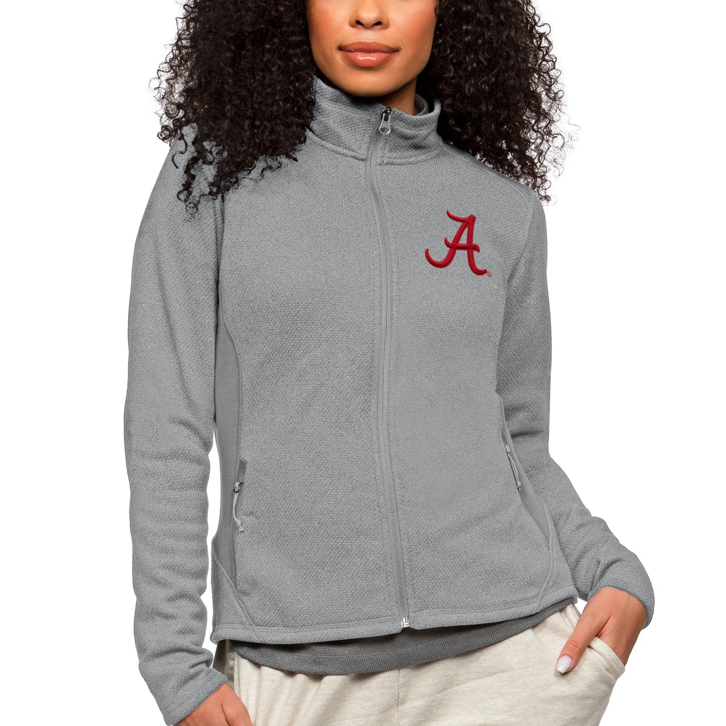 Women's Antigua Heather Gray Alabama Crimson Tide Course Full-Zip Jacket