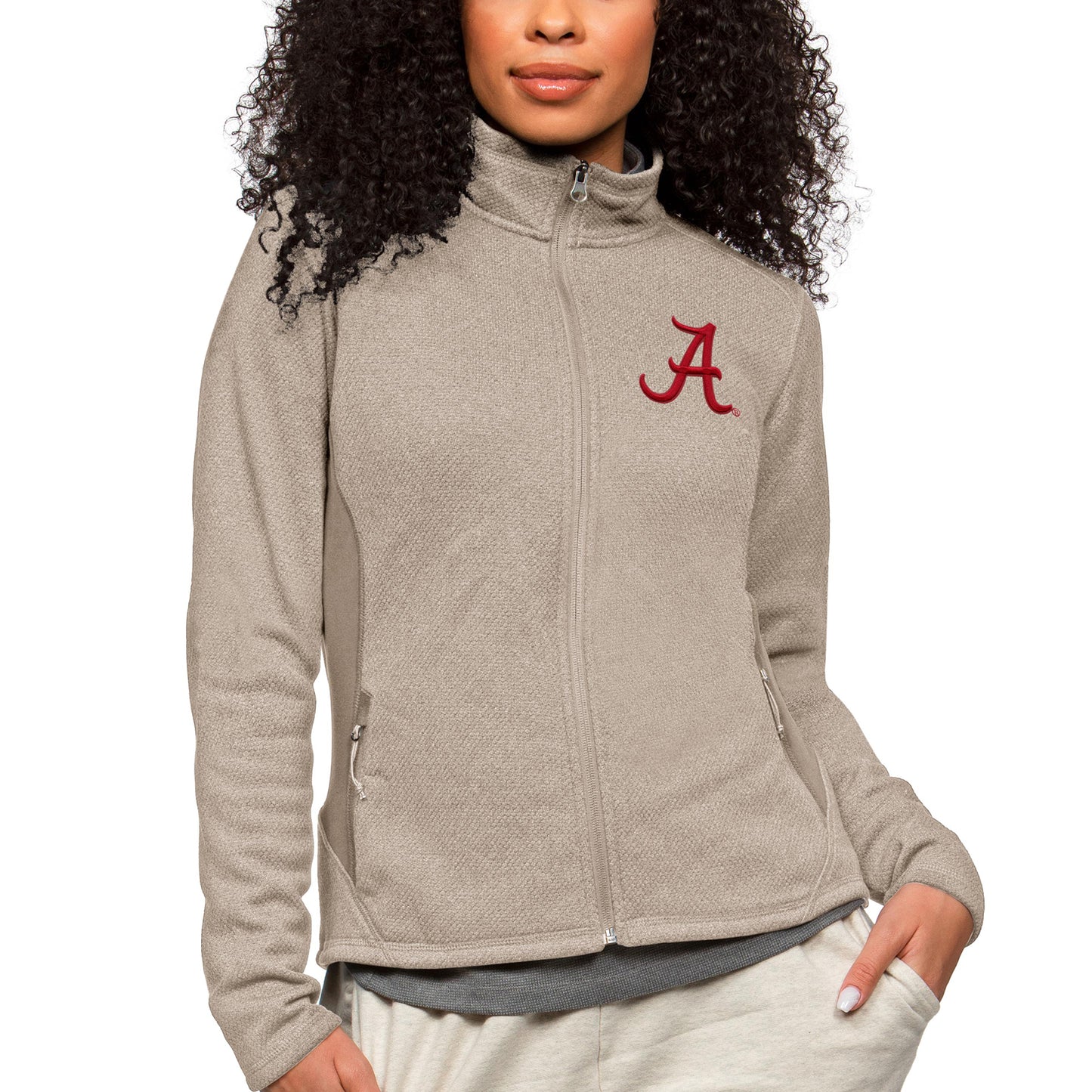 Women's Antigua Oatmeal Alabama Crimson Tide Course Full-Zip Jacket