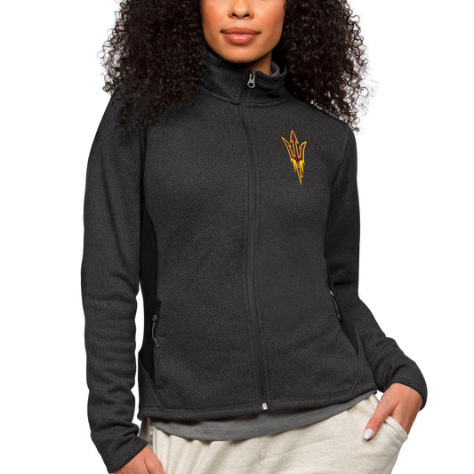 Women's Antigua Heather Black Arizona State Sun Devils Course Full-Zip Jacket