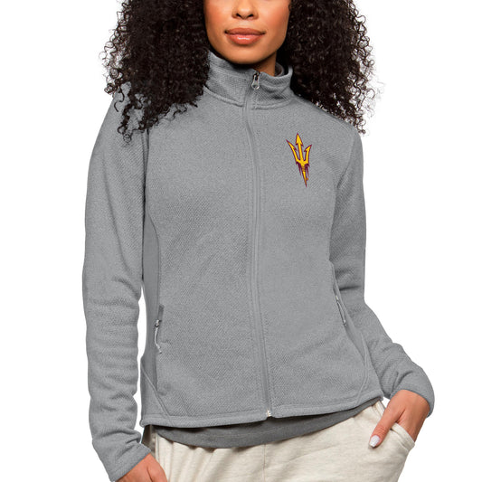 Women's Antigua Heather Gray Arizona State Sun Devils Course Full-Zip Jacket