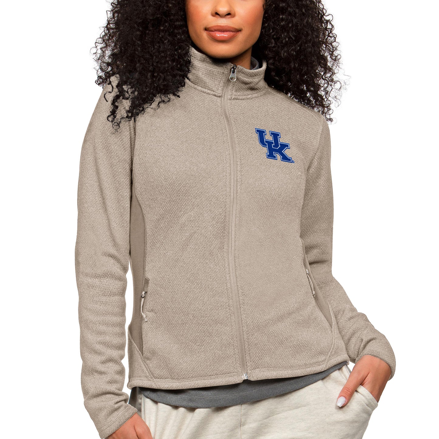 Women's Antigua Oatmeal Kentucky Wildcats Course Full-Zip Jacket