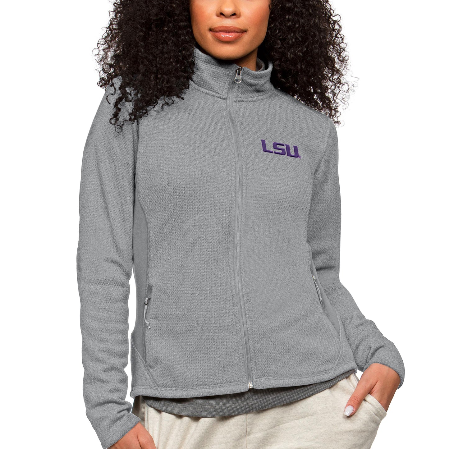 Women's Antigua Heather Gray LSU Tigers Course Full-Zip Jacket