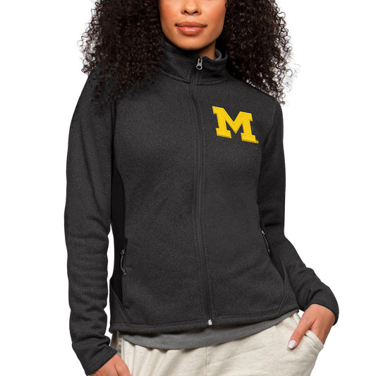 Women's Antigua Heather Black Michigan Wolverines Course Full-Zip Jacket