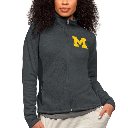 Women's Antigua Heather Charcoal Michigan Wolverines Course Full-Zip Jacket