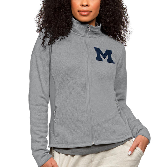 Women's Antigua Heather Gray Michigan Wolverines Course Full-Zip Jacket