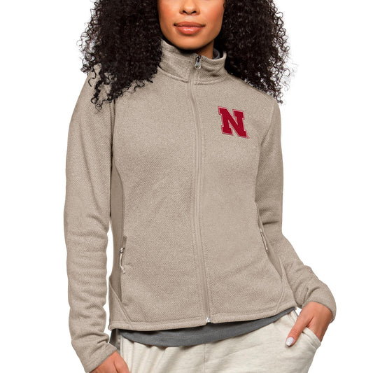 Women's Antigua Oatmeal Nebraska Huskers Course Full-Zip Jacket