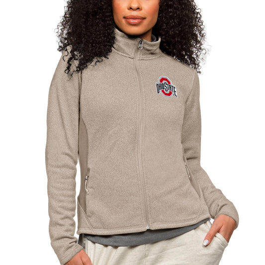 Women's Antigua Oatmeal Ohio State Buckeyes Course Full-Zip Jacket