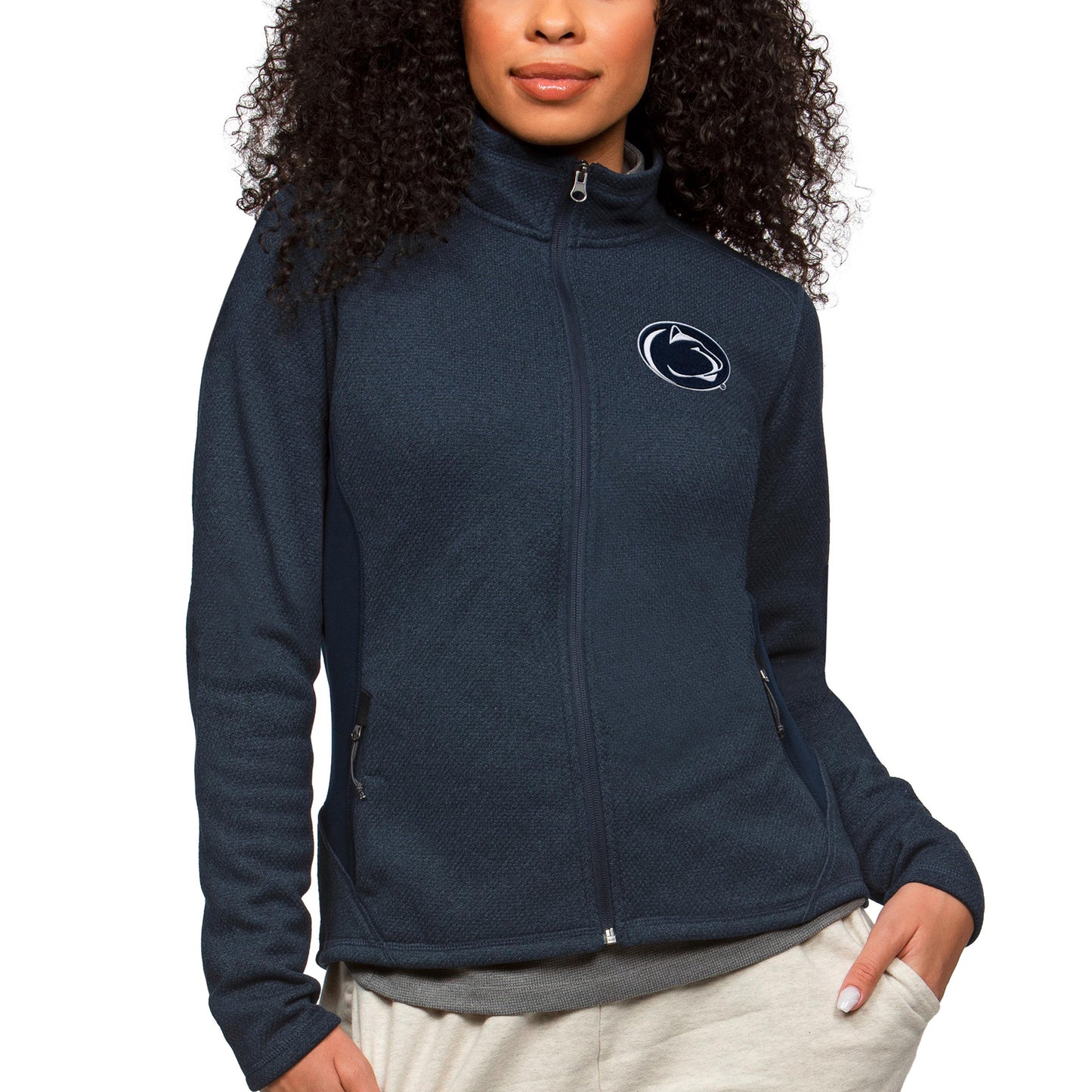 Women's Antigua Heather Navy Penn State Nittany Lions Course Full-Zip Jacket