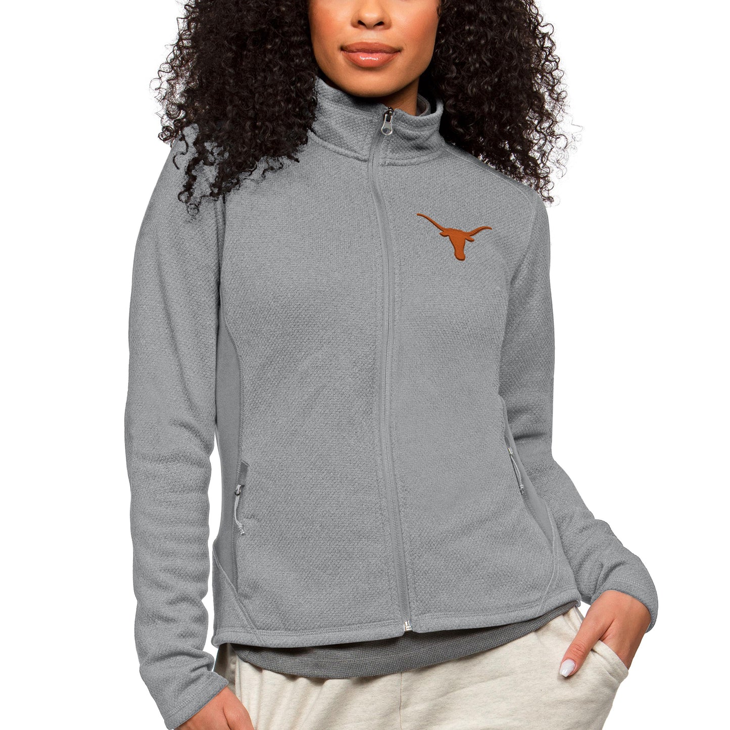 Women's Antigua Heather Gray Texas Longhorns Course Full-Zip Jacket