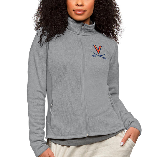 Women's Antigua Heather Gray Virginia Cavaliers Course Full-Zip Jacket