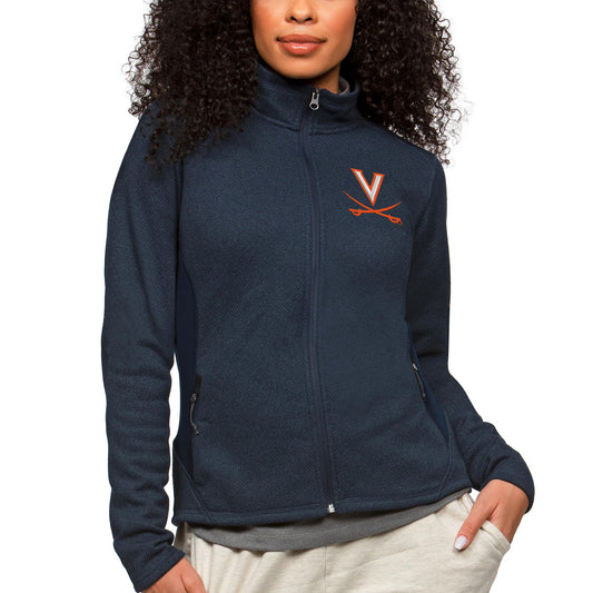 Women's Antigua Heather Navy Virginia Cavaliers Course Full-Zip Jacket