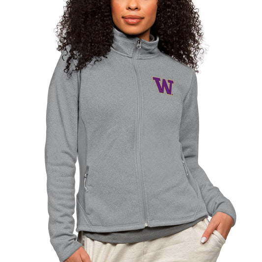 Women's Antigua Heather Gray Washington Huskies Course Full-Zip Jacket
