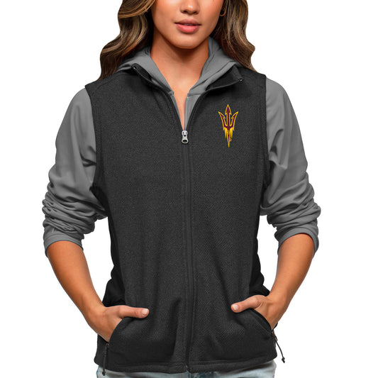 Women's Antigua Heather Black Arizona State Sun Devils Course Full-Zip Vest